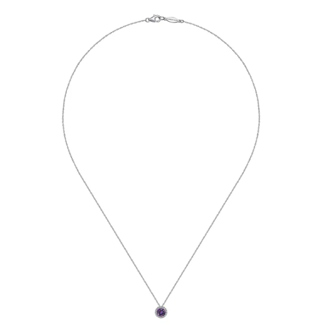 14K White Gold February Birthstone Pendant with .44ct Amethyst & .06ctw Diamond Halo 18″ Fine Jewelry 3