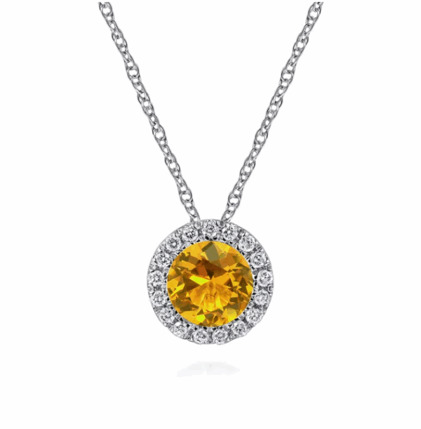 14K White Gold November Birthstone Pendant with .48ct Citrine & .06ctw Diamond Halo 18″ Fine Jewelry 7