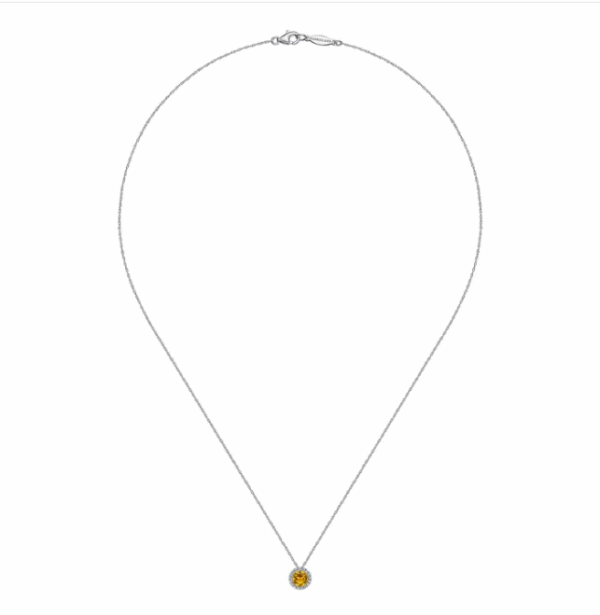 14K White Gold November Birthstone Pendant with .48ct Citrine & .06ctw Diamond Halo 18″ Fine Jewelry 9