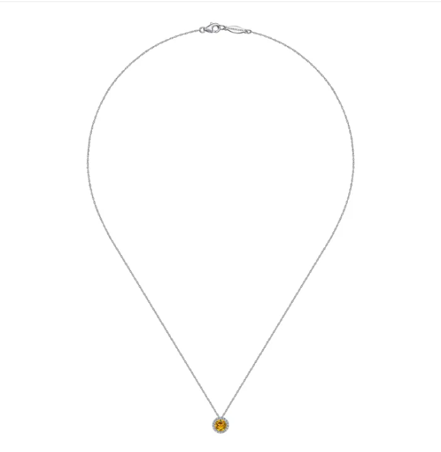 14K White Gold November Birthstone Pendant with .48ct Citrine & .06ctw Diamond Halo 18″ Fine Jewelry 3