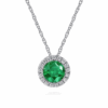 14K White Gold May Birthstone Pendant with .49ct Green Emerald & .06ctw Diamond Halo 18″ Fine Jewelry 10