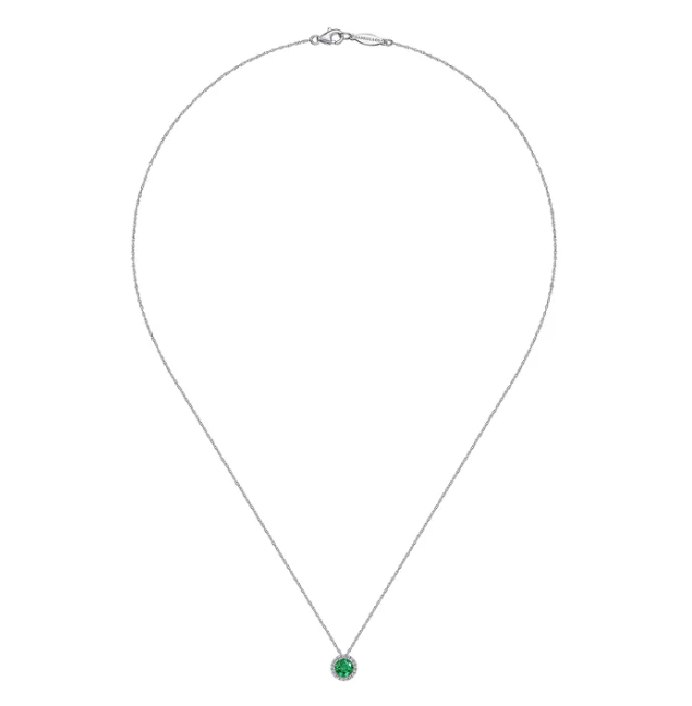 14K White Gold May Birthstone Pendant with .49ct Green Emerald & .06ctw Diamond Halo 18″ Fine Jewelry 3