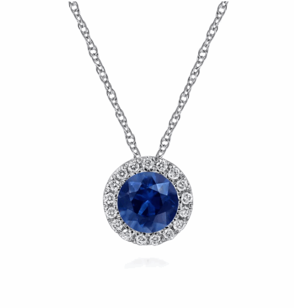 14K White Gold September Birthstone Pendant with .66ct Blue Sapphire & .06ctw Diamond Halo 18″ Fine Jewelry 5