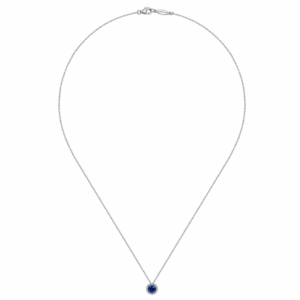 14K White Gold September Birthstone Pendant with .66ct Blue Sapphire & .06ctw Diamond Halo 18