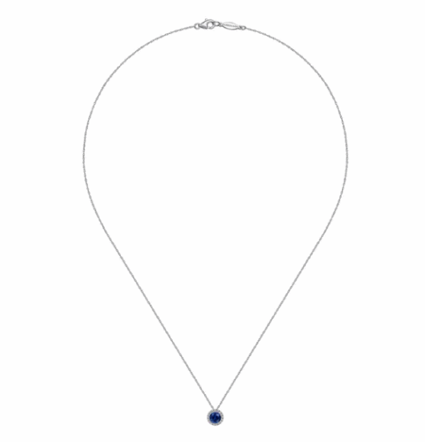 14K White Gold September Birthstone Pendant with .66ct Blue Sapphire & .06ctw Diamond Halo 18″ Fine Jewelry 6