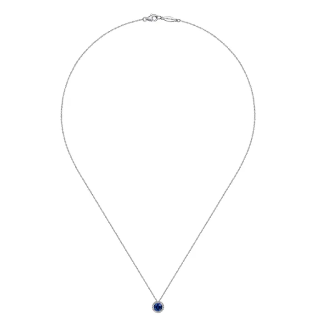 14K White Gold September Birthstone Pendant with .66ct Blue Sapphire & .06ctw Diamond Halo 18″ Fine Jewelry 2