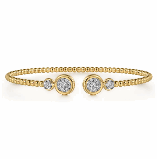 14K Two-Tone Open Cuff Bangle with Bujukan Beads & .27ctw Diamonds Size 6.25 Bracelets 9