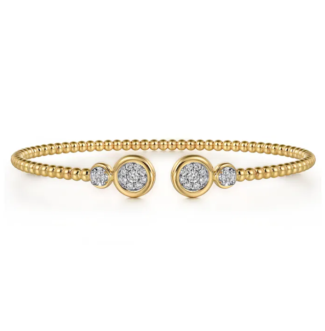 14K Two-Tone Open Cuff Bangle with Bujukan Beads & .27ctw Diamonds Size 6.25 Bracelets