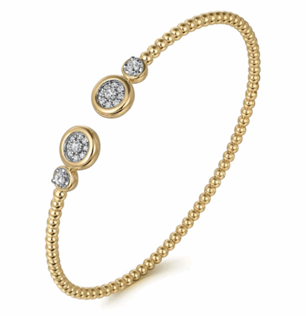 14K Two-Tone Open Cuff Bangle with Bujukan Beads & .27ctw Diamonds Size 6.25 Bracelets 11