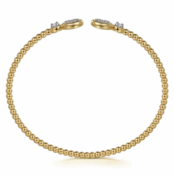14K Two-Tone Open Cuff Bangle with Bujukan Beads & .27ctw Diamonds Size 6.25 Bracelets 12