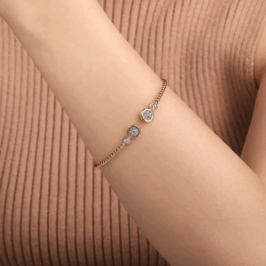 14K Two-Tone Open Cuff Bangle with Bujukan Beads & .27ctw Diamonds Size 6.25