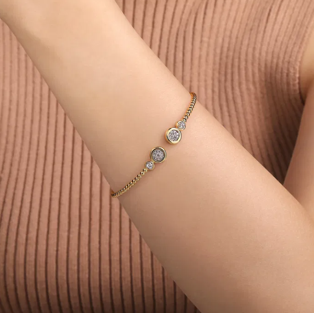 14K Two-Tone Open Cuff Bangle with Bujukan Beads & .27ctw Diamonds Size 6.25 Bracelets 2