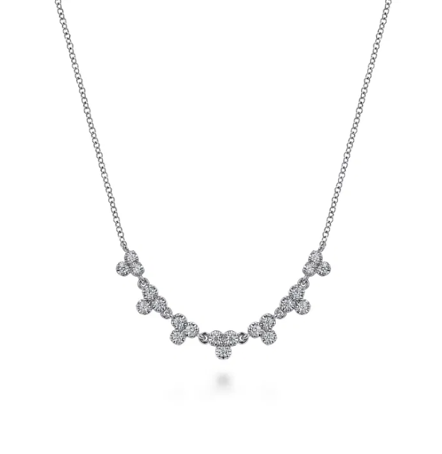 14K White Gold Droplet Link Necklace with .34ctw Diamonds 17.5″ Fine Jewelry