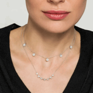 14K White Gold Droplet Link Necklace with .34ctw Diamonds 17.5