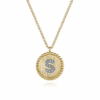 14K Yellow Gold Initial Letter “S” Medallion Pendant with .04ctw Diamonds 17.5″ Fine Jewelry 7