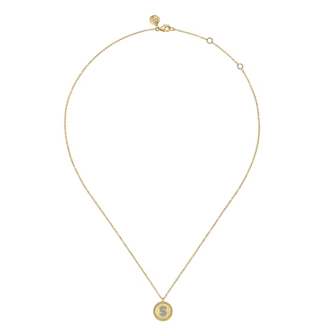 14K Yellow Gold Initial Letter “S” Medallion Pendant with .04ctw Diamonds 17.5″ Fine Jewelry 2