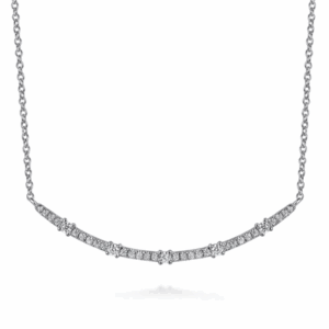 14K White Gold Curved Bar Necklace with .33ctw Diamonds 17.5