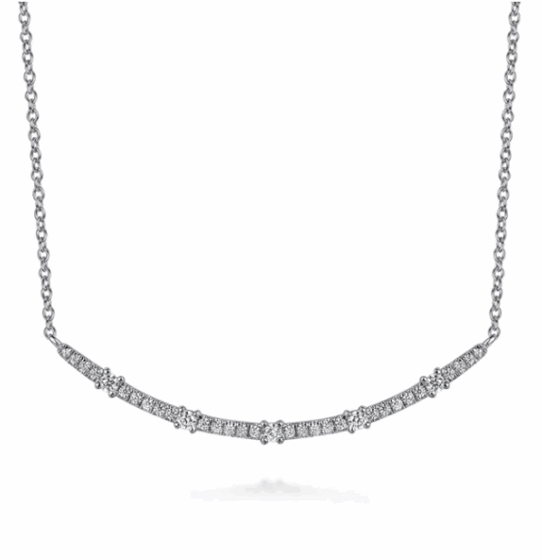 14K White Gold Curved Bar Necklace with .33ctw Diamonds 17.5″ Fine Jewelry 7