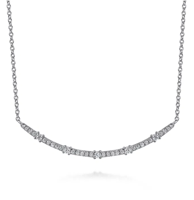 14K White Gold Curved Bar Necklace with .33ctw Diamonds 17.5″ Fine Jewelry