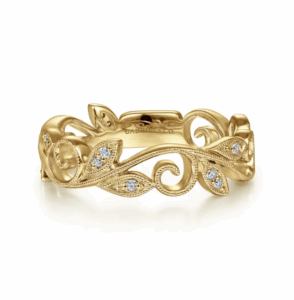 14K Yellow Gold Scrolling Floral Stackable Ring with .09ctw Diamonds Size 6.5 Fine Jewelry 6