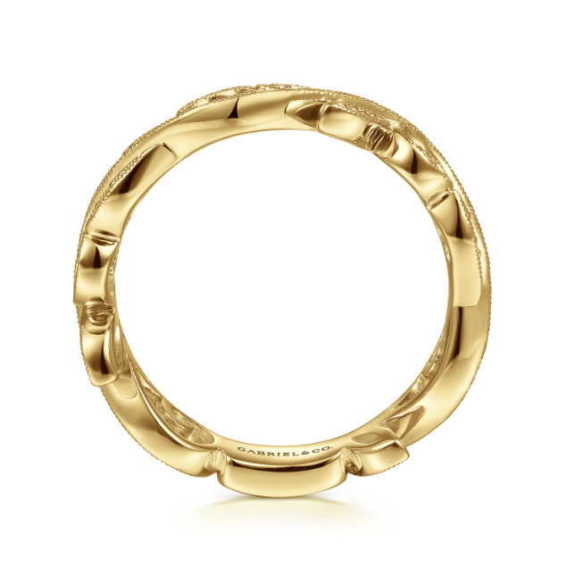 14K Yellow Gold Scrolling Floral Stackable Ring with .09ctw Diamonds Size 6.5 Fine Jewelry 3
