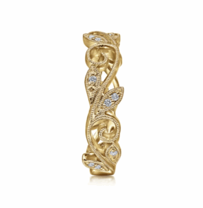 14K Yellow Gold Scrolling Floral Stackable Ring with .09ctw Diamonds Size 6.5 Fine Jewelry 10