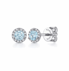 14K White Gold March Birthstone Studs with .44ctw Aquamarine & .08ctw Diamond Halo Earrings 3