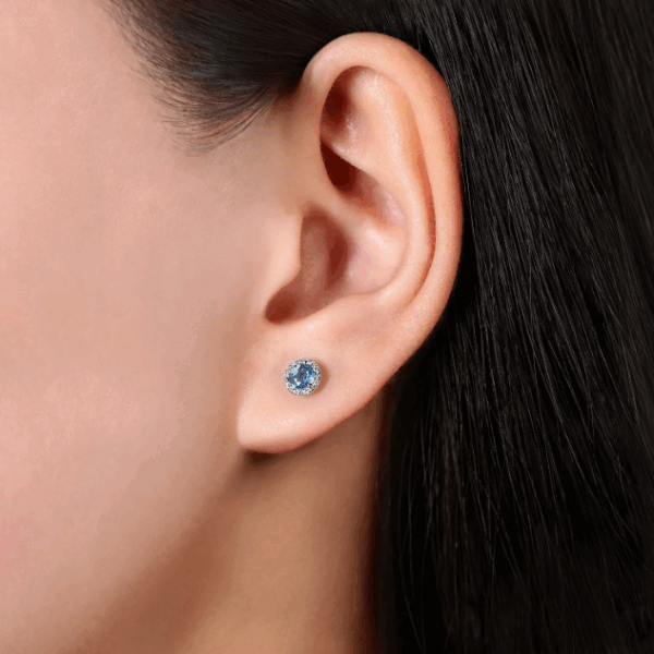 14K White Gold December Birthstone Studs with .66ctw Blue Topaz & .08ctw Diamond Halo Earrings 6