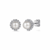 14K White Gold June Birthstone Studs with .24ctw Pearls & .14ctw Diamond Halo Earrings 7