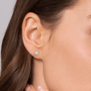 14K White Gold June Birthstone Studs with .24ctw Pearls & .14ctw Diamond Halo