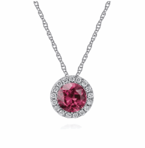 14K White Gold October Birthstone Pendant with .36ct Pink Tourmaline & .07ctw Diamond Halo 18″ Fine Jewelry 4