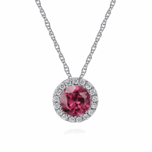 14K White Gold October Birthstone Pendant with .36ct Pink Tourmaline & .07ctw Diamond Halo 18
