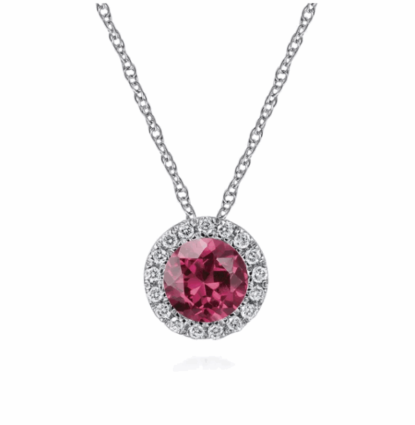 14K White Gold October Birthstone Pendant with .36ct Pink Tourmaline & .07ctw Diamond Halo 18″ Fine Jewelry 7