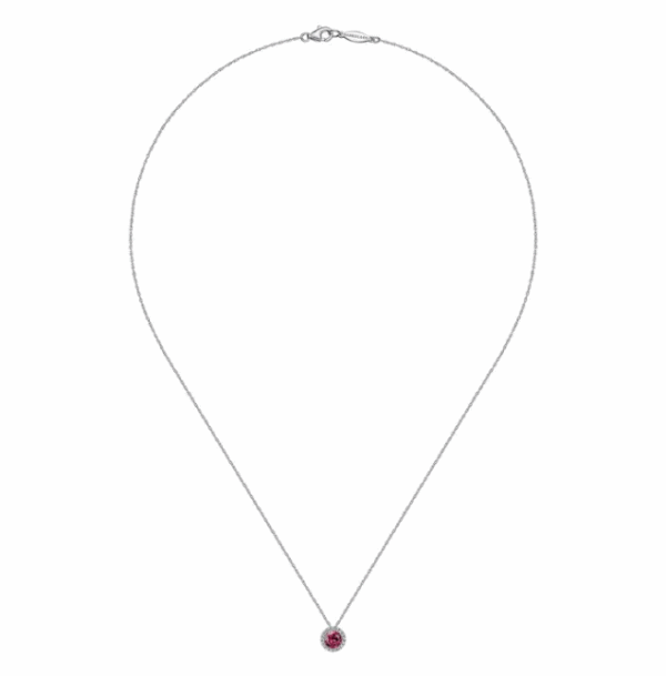 14K White Gold October Birthstone Pendant with .36ct Pink Tourmaline & .07ctw Diamond Halo 18″ Fine Jewelry 9
