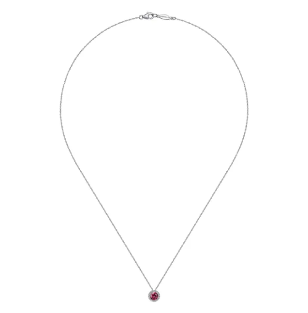 14K White Gold October Birthstone Pendant with .36ct Pink Tourmaline & .07ctw Diamond Halo 18″ Fine Jewelry 3