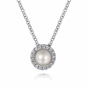 14K White Gold June Birthstone Pendant with .23ct Pearl & .07ctw Diamond Halo 18″ Fine Jewelry 4