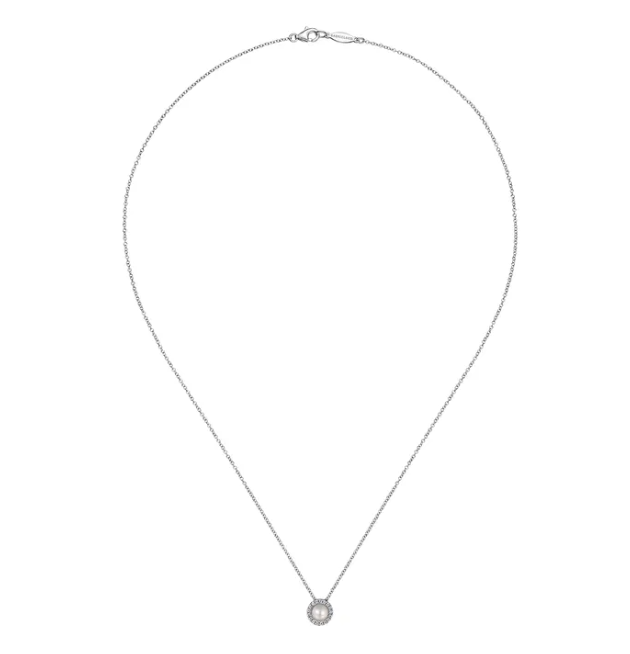 14K White Gold June Birthstone Pendant with .23ct Pearl & .07ctw Diamond Halo 18″ Fine Jewelry 3