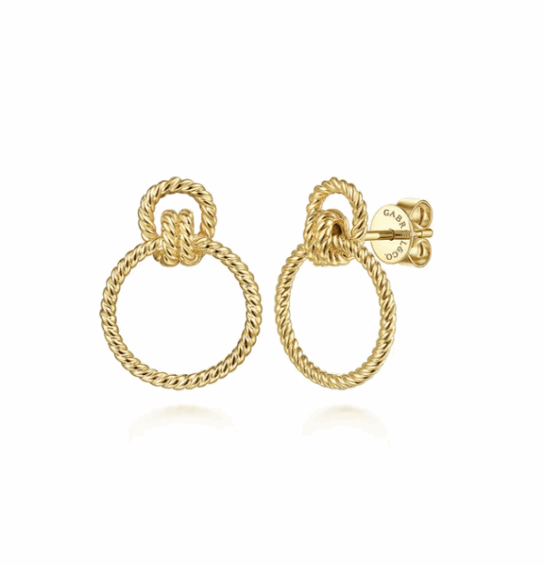 14K Yellow Gold Twisted Rope Circle Studs Earrings 5