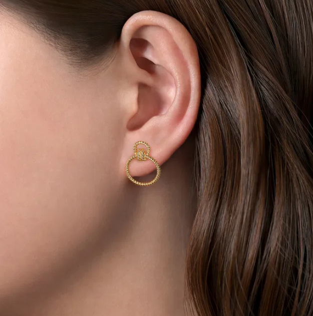 14K Yellow Gold Twisted Rope Circle Studs Earrings 2