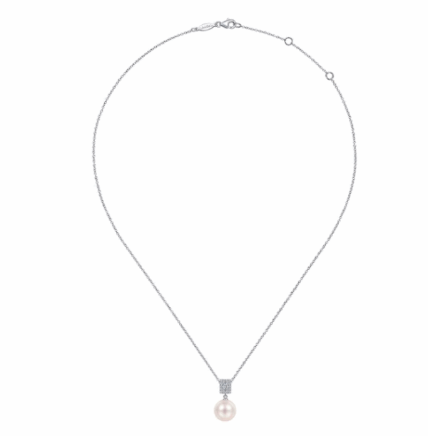 14K White Gold Pendant with 10.5mm Pearl & .14ctw Diamonds 17.5″ Fine Jewelry 9