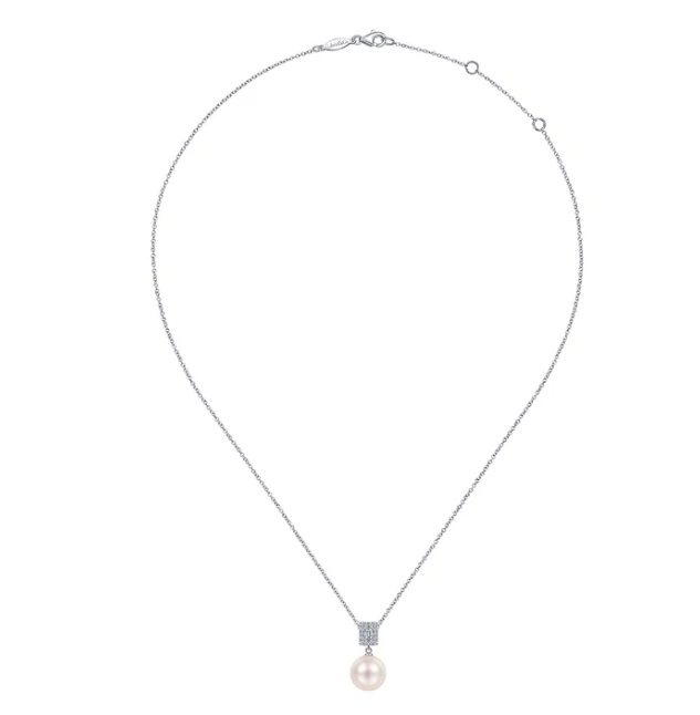 14K White Gold Pendant with 10.5mm Pearl & .14ctw Diamonds 17.5″ Fine Jewelry 3