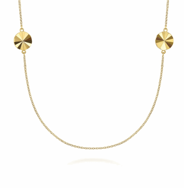 14K Yellow Gold Disk Station Necklace 32″ Fine Jewelry 9