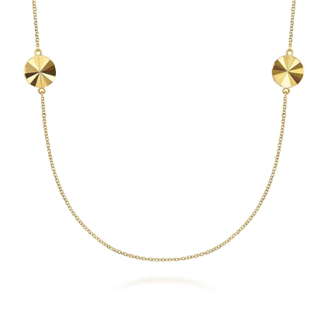14K Yellow Gold Disk Station Necklace 32″ Fine Jewelry 3
