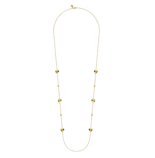 14K Yellow Gold Disk Station Necklace 32″ Fine Jewelry