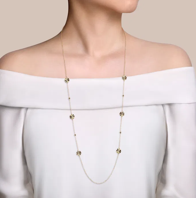 14K Yellow Gold Disk Station Necklace 32″ Fine Jewelry 2