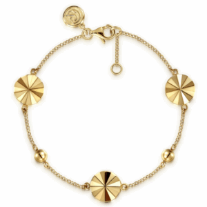 14K Yellow Gold Cut Disk Station Bracelet 7