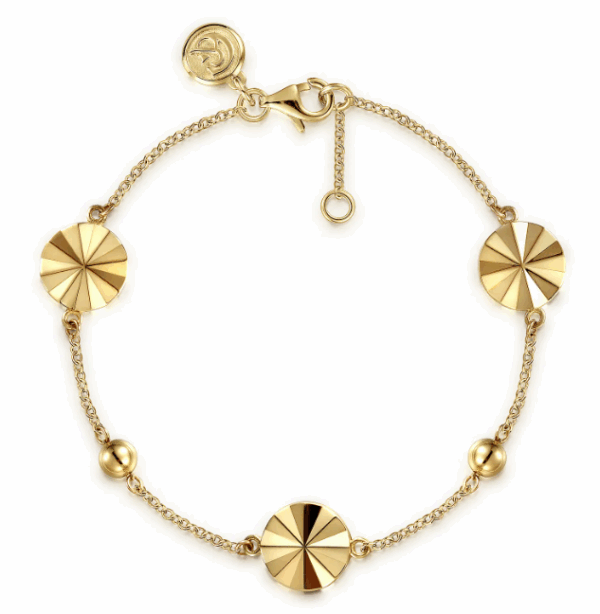 14K Yellow Gold Cut Disk Station Bracelet 7″ Bracelets 7