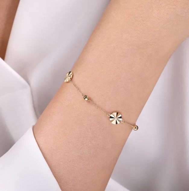 14K Yellow Gold Cut Disk Station Bracelet 7″ Bracelets 2