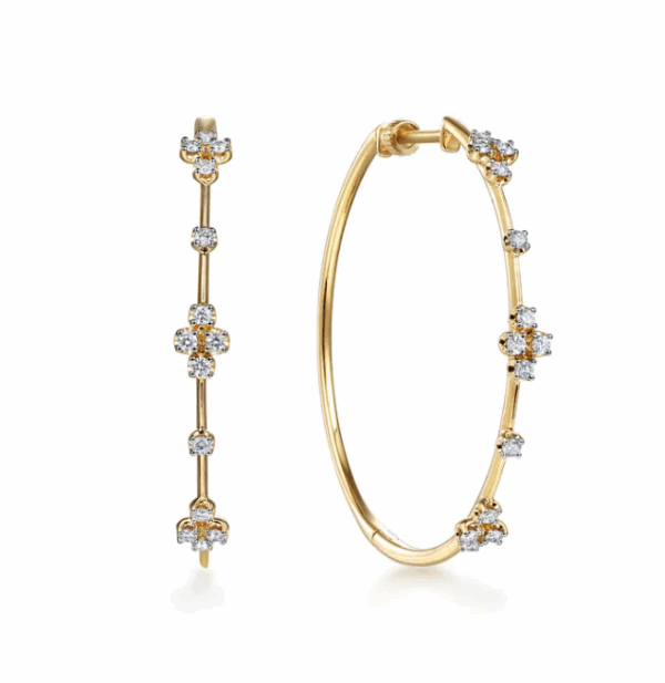 14K Yellow Gold Prong Set Hoops with .51ctw Diamonds 40mm Earrings 7