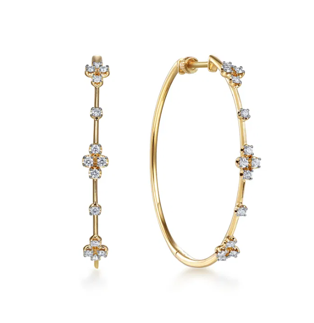14K Yellow Gold Prong Set Hoops with .51ctw Diamonds 40mm Earrings